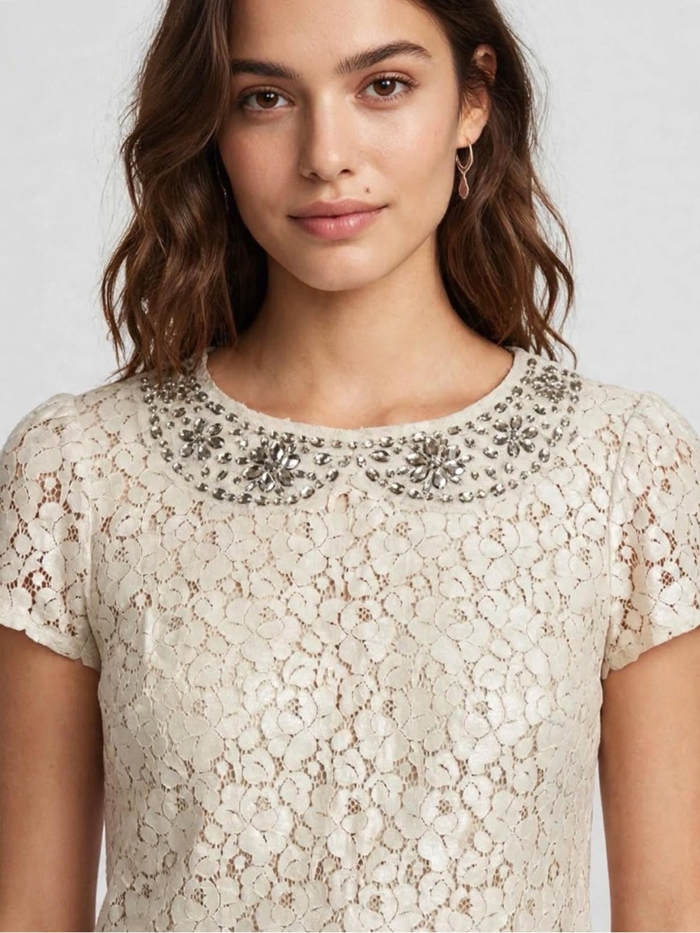 Loft Lace Shimmer Top with Rhinestones🌸
